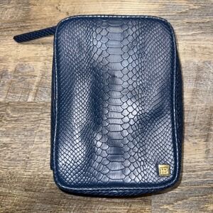 Hudson+Bleecker Navy Blue Snakeskin Embossed Jewelry Travel Case Neon Lining